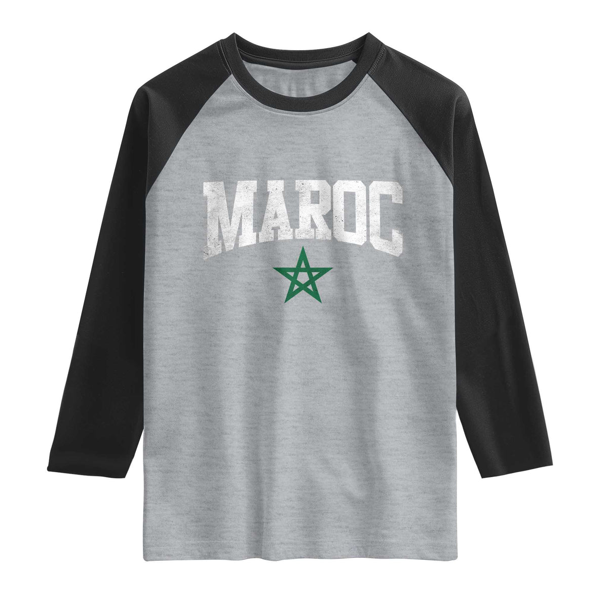 Morocco Maroc Pride Raglan Shirt Moroccan Heritage Vintage Green Star TS11 Heather Gray Black Print Your Wear