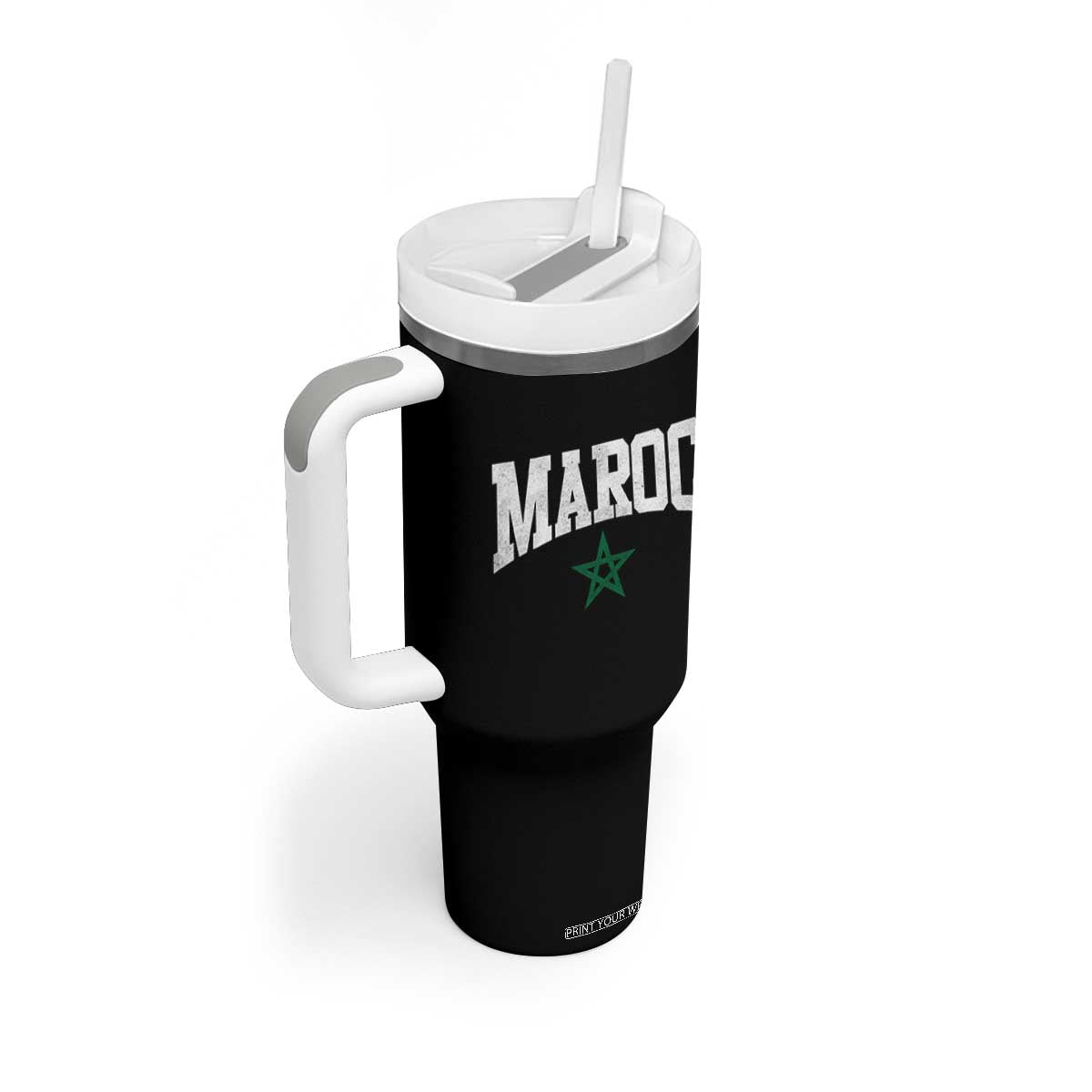 Morocco Maroc Pride Tumbler With Handle Moroccan Heritage Vintage Green Star TS11 Print Your Wear