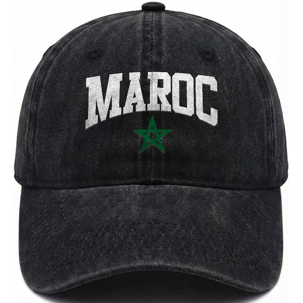 Morocco Maroc Pride Washed Cotton Baseball Cap Moroccan Heritage Vintage Green Star TS11 Print Your Wear