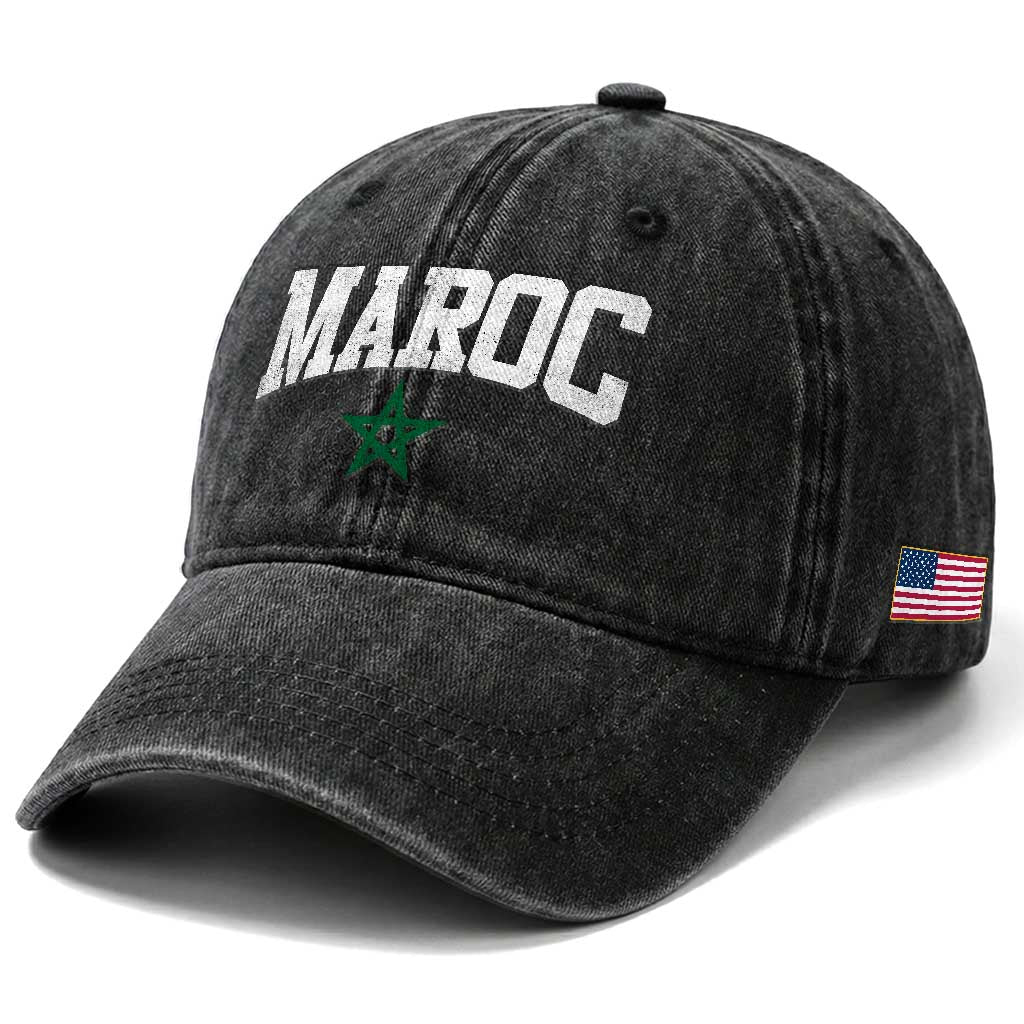 Morocco Maroc Pride Washed Cotton Baseball Cap Moroccan Heritage Vintage Green Star TS11 Print Your Wear