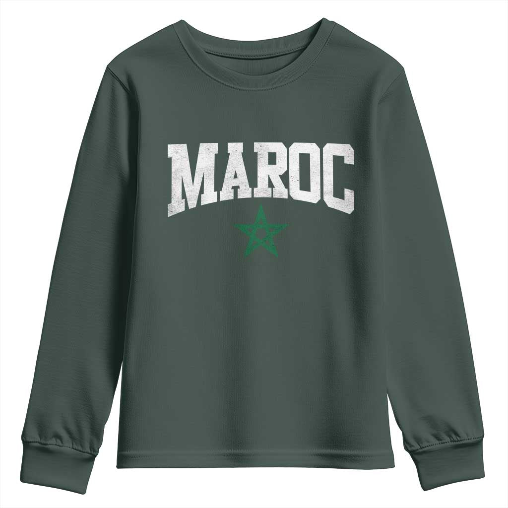 Morocco Maroc Pride Youth Sweatshirt Moroccan Heritage Vintage Green Star TS11 Dark Forest Green Print Your Wear