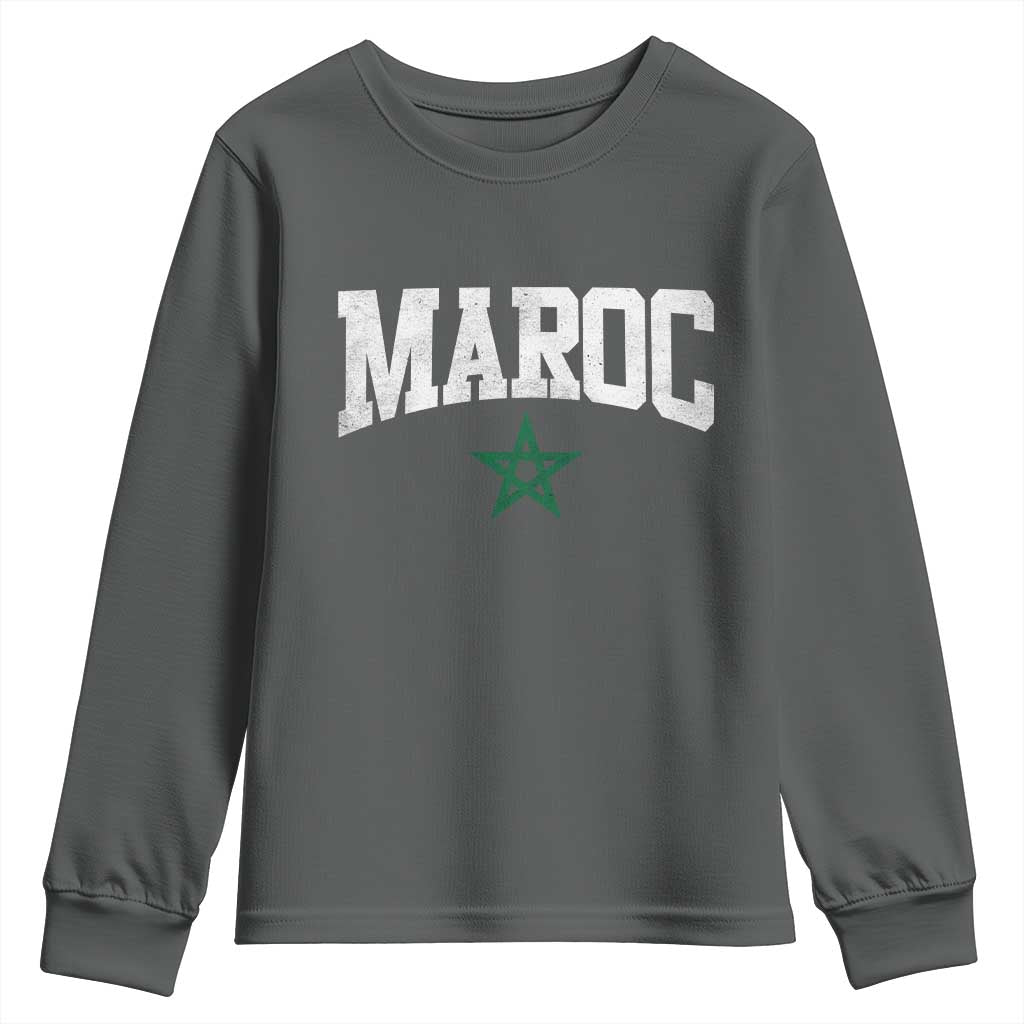 Morocco Maroc Pride Youth Sweatshirt Moroccan Heritage Vintage Green Star TS11 Dark Heather Print Your Wear