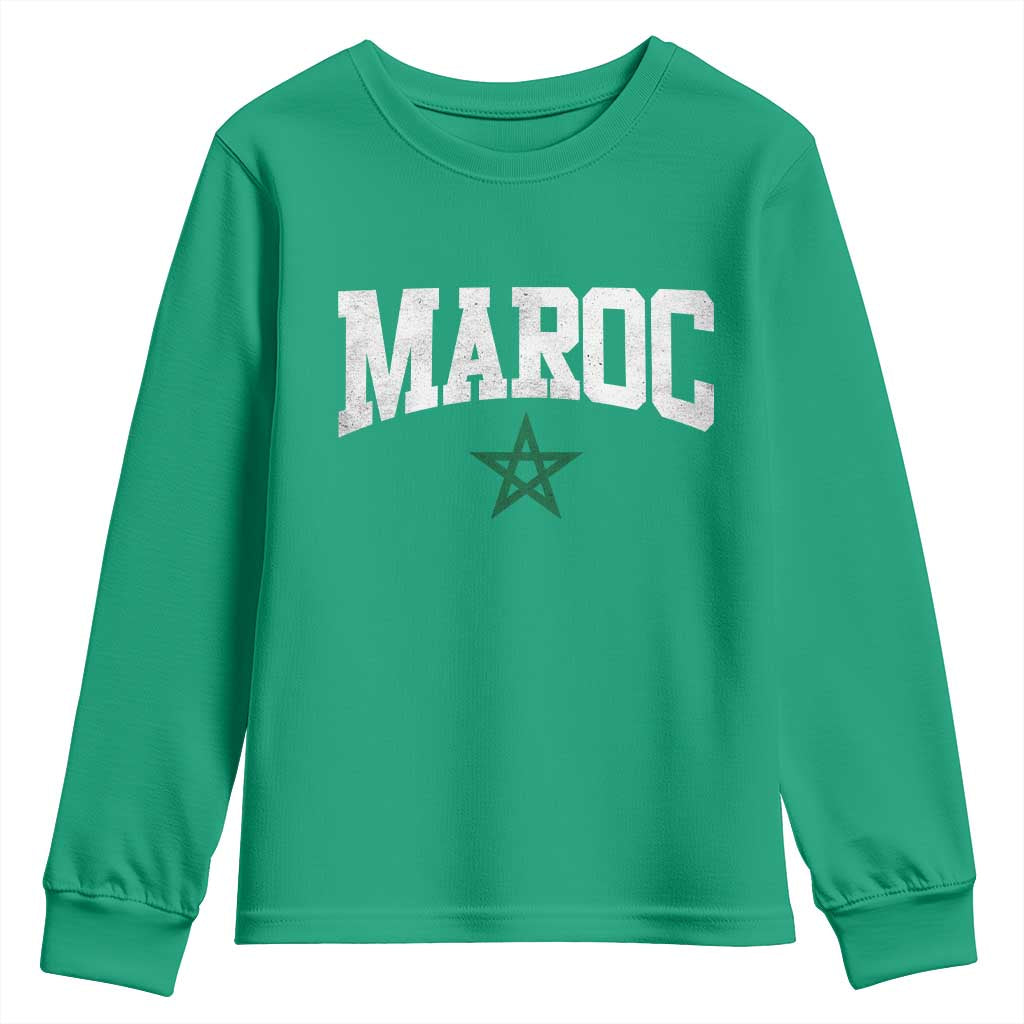 Morocco Maroc Pride Youth Sweatshirt Moroccan Heritage Vintage Green Star TS11 Irish Green Print Your Wear