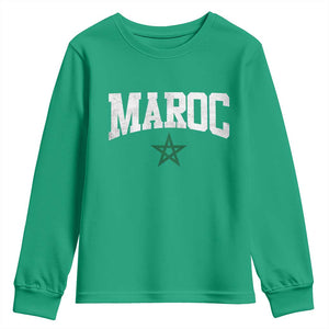 Morocco Maroc Pride Youth Sweatshirt Moroccan Heritage Vintage Green Star TS11 Irish Green Print Your Wear