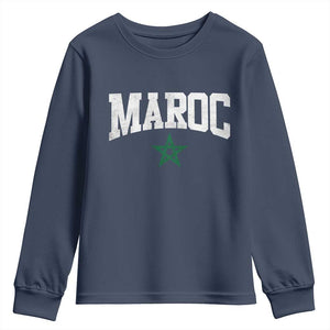 Morocco Maroc Pride Youth Sweatshirt Moroccan Heritage Vintage Green Star TS11 Navy Print Your Wear