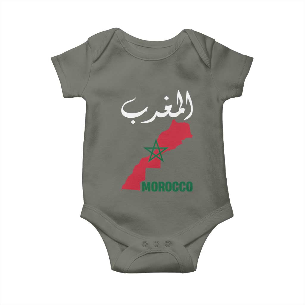 Proud Moroccan Vintage Marocco Map with Arabic Characters Baby Onesie TS11 Military Green Print Your Wear