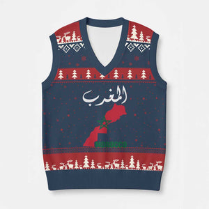 Proud Moroccan Vintage Marocco Map with Arabic Characters V-Neck Knit Sweater Vest TS11 Navy Red Print Your Wear