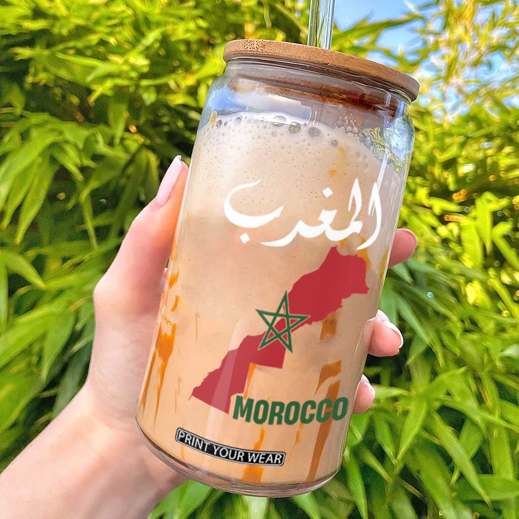Proud Moroccan Vintage Marocco Map with Arabic Characters Glass Can TS11 Black Print Your Wear