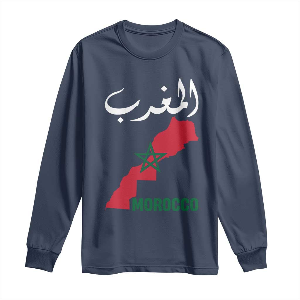 Proud Moroccan Vintage Marocco Map with Arabic Characters Long Sleeve Shirt TS11 Navy Print Your Wear