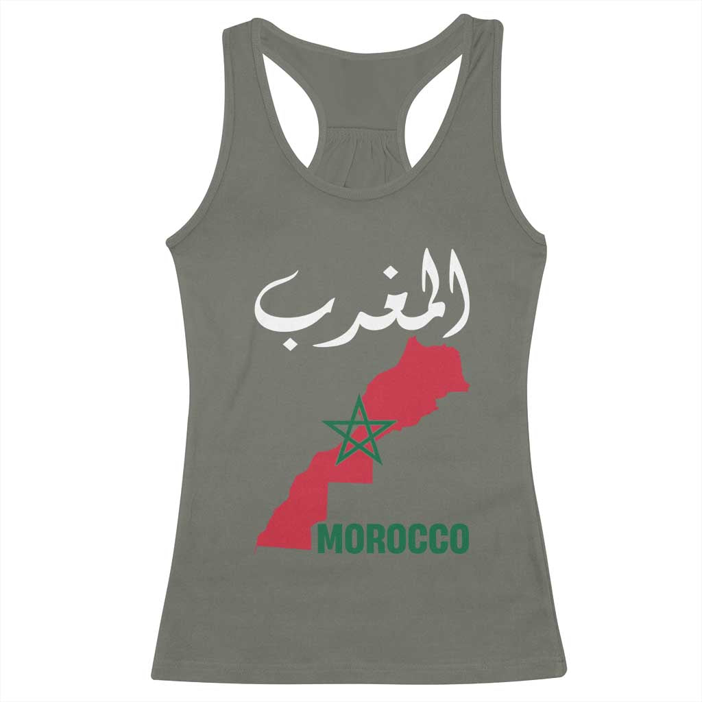 Proud Moroccan Vintage Marocco Map with Arabic Characters Racerback Tank Top TS11 Military Green Print Your Wear