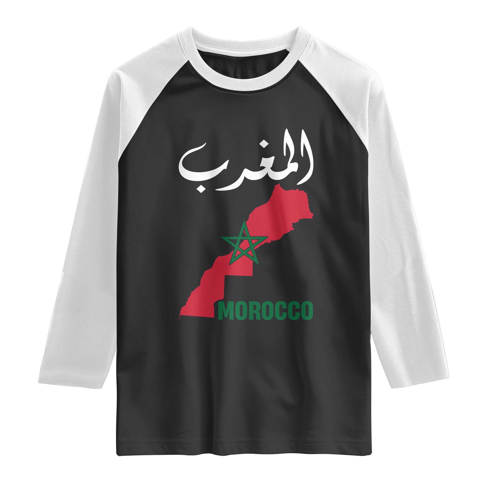 Proud Moroccan Vintage Marocco Map with Arabic Characters Raglan Shirt TS11 Black White Print Your Wear