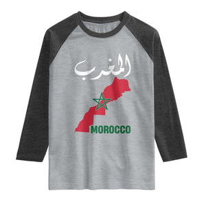 Proud Moroccan Vintage Marocco Map with Arabic Characters Raglan Shirt TS11 Heather Gray Heather Charcoal Print Your Wear
