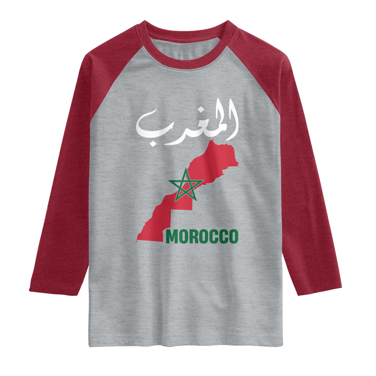 Proud Moroccan Vintage Marocco Map with Arabic Characters Raglan Shirt TS11 Heather Gray Heather Red Print Your Wear
