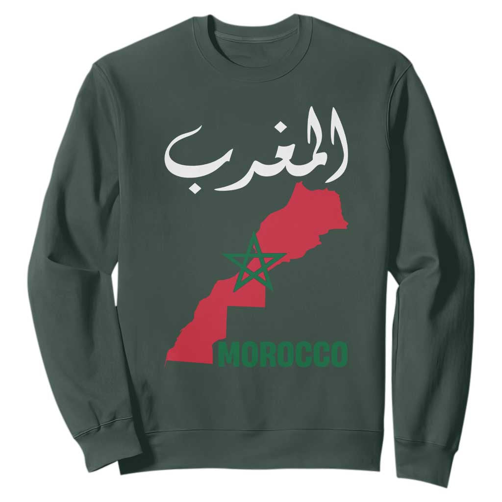 Proud Moroccan Vintage Marocco Map with Arabic Characters Sweatshirt TS11 Dark Forest Green Print Your Wear