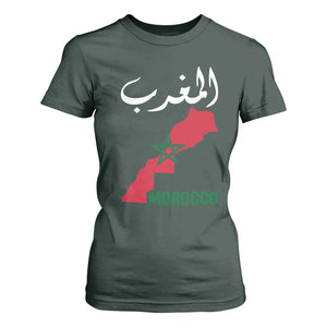 Proud Moroccan Vintage Marocco Map with Arabic Characters T Shirt For Women TS11 Dark Forest Green Print Your Wear