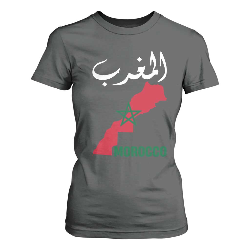 Proud Moroccan Vintage Marocco Map with Arabic Characters T Shirt For Women TS11 Dark Heather Print Your Wear
