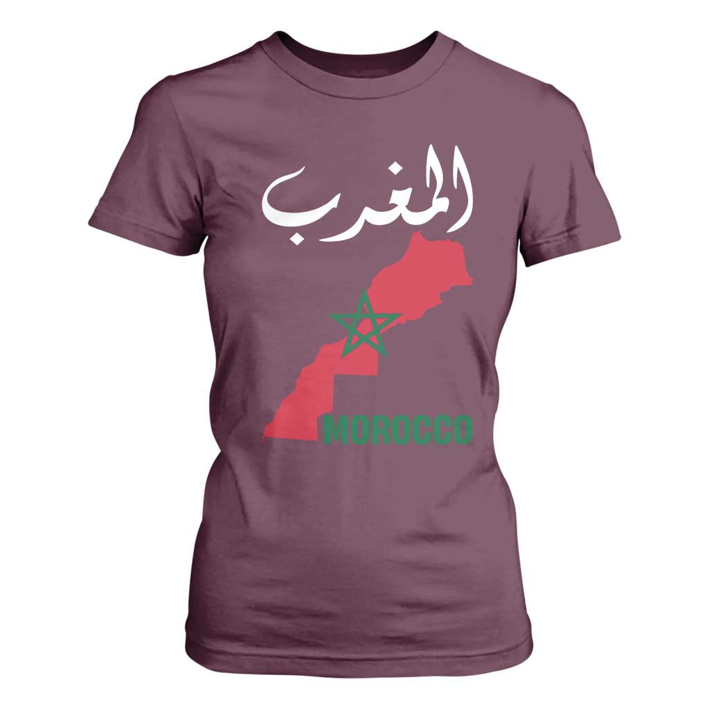 Proud Moroccan Vintage Marocco Map with Arabic Characters T Shirt For Women TS11 Maroon Print Your Wear
