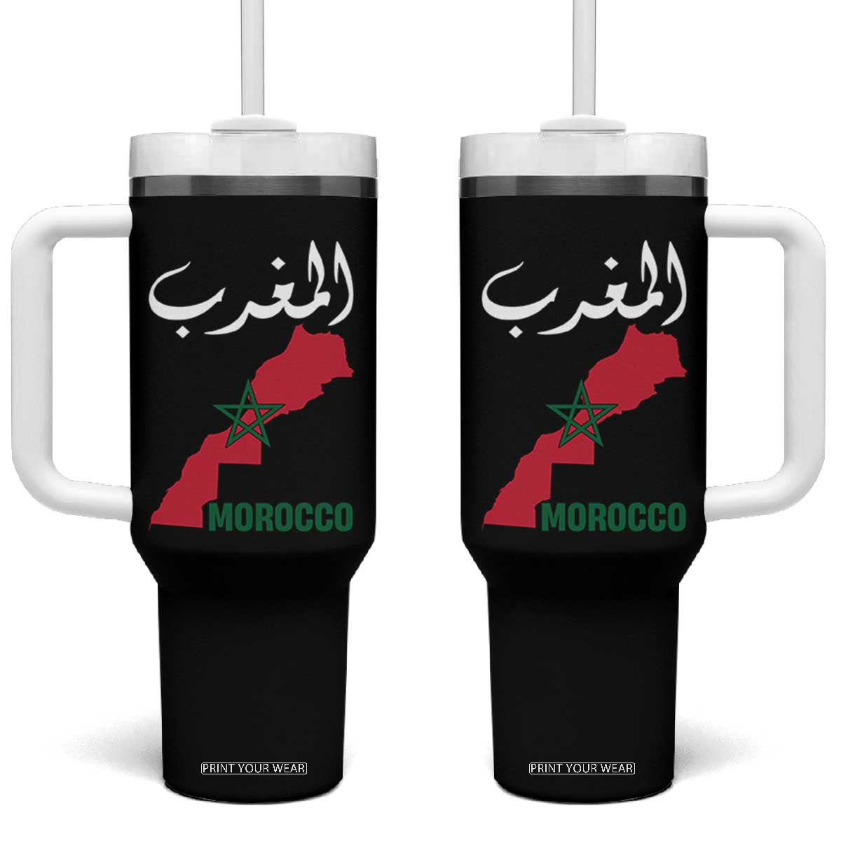 Proud Moroccan Vintage Marocco Map with Arabic Characters Tumbler With Handle TS11 One Size: 40 oz Black Print Your Wear