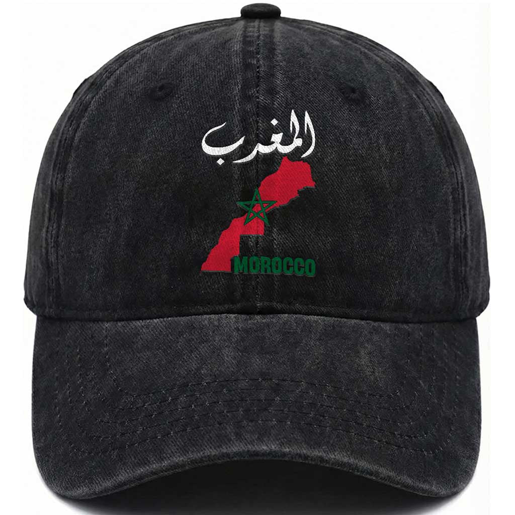 Proud Moroccan Vintage Marocco Map with Arabic Characters Washed Cotton Baseball Cap TS11 Print Your Wear