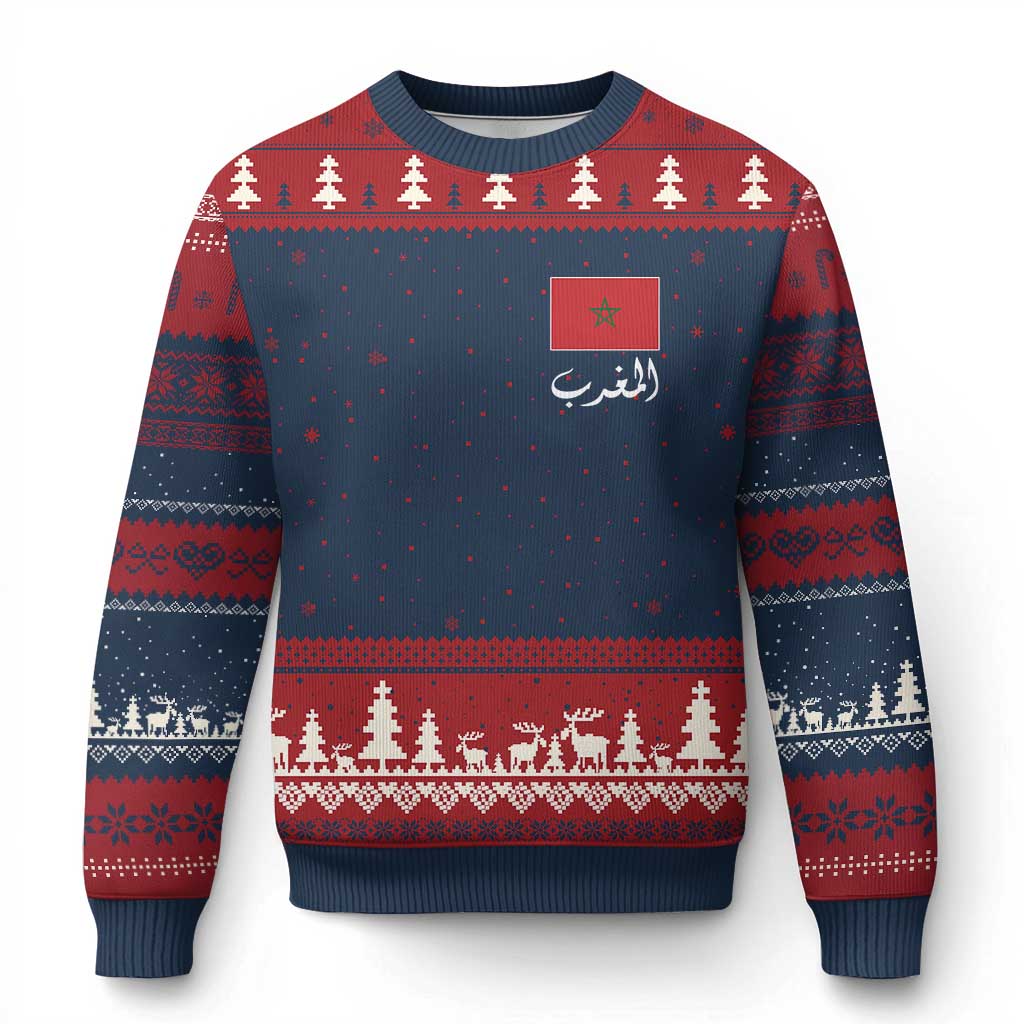 Moroccan Heritage Vintage Marocco Flag with Arabic Characters Ugly Christmas Sweater TS11 Navy Red Print Your Wear