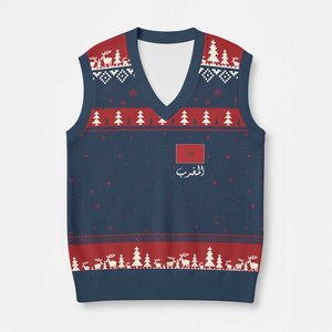 Moroccan Heritage Vintage Marocco Flag with Arabic Characters V-Neck Knit Sweater Vest TS11 Navy Red Print Your Wear