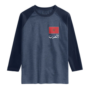Moroccan Heritage Vintage Marocco Flag with Arabic Characters Raglan Shirt TS11 Heather Denim Navy Print Your Wear