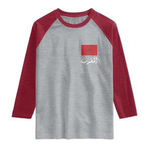 Moroccan Heritage Vintage Marocco Flag with Arabic Characters Raglan Shirt TS11 Heather Gray Heather Red Print Your Wear