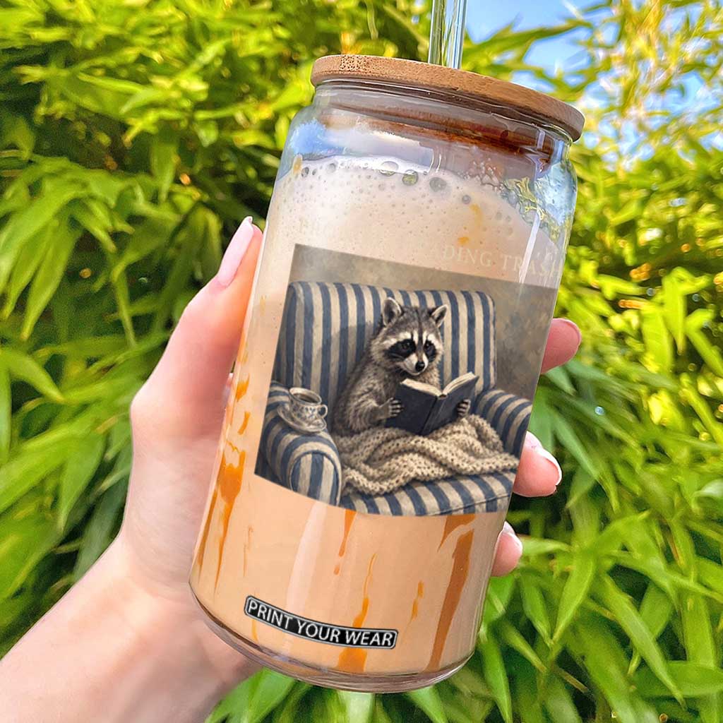 Funny Raccoon Book Lover Glass Can Probably Reading Trash Bookworms Teachers TS11 Black Print Your Wear