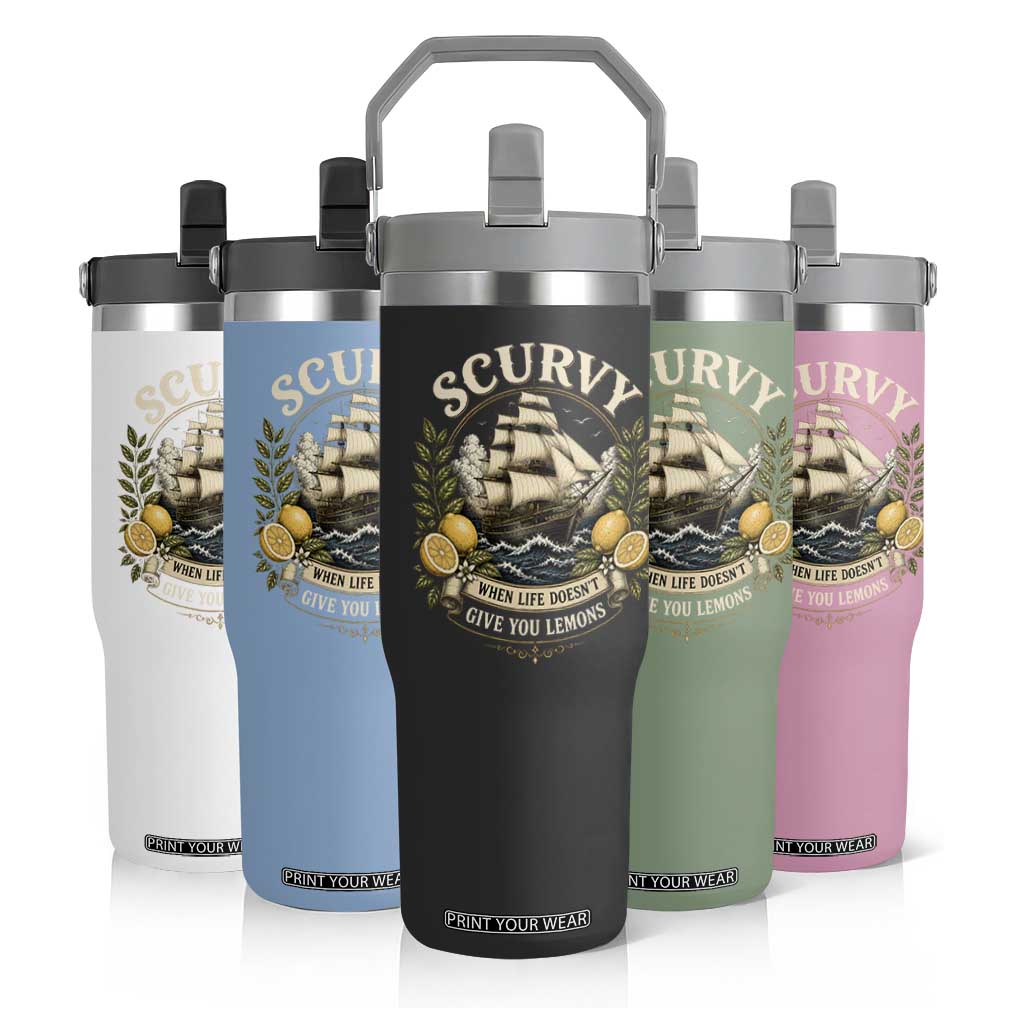 Scurvy When Life Doesnt Give You Lemons Flip Straw Tumbler Funny Pirate Lemon Vitamin C