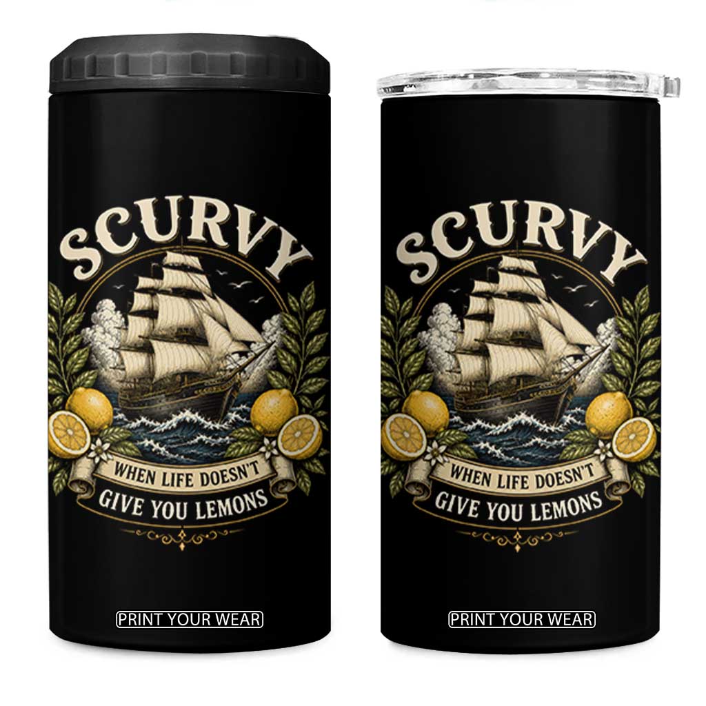 Scurvy When Life Doesnt Give You Lemons 4 in 1 Can Cooler Tumbler Funny Pirate Lemon Vitamin C
