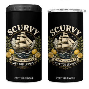 Scurvy When Life Doesnt Give You Lemons 4 in 1 Can Cooler Tumbler Funny Pirate Lemon Vitamin C