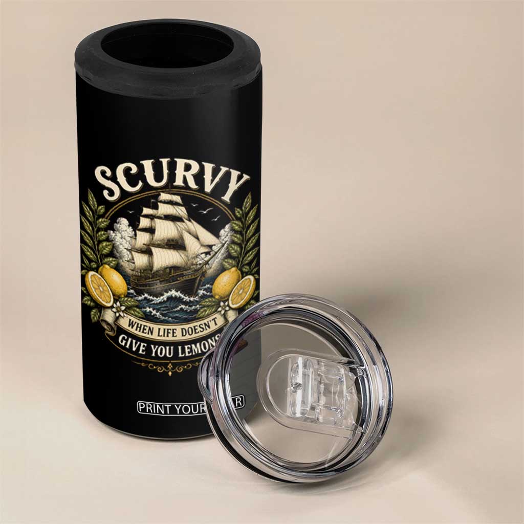 Scurvy When Life Doesnt Give You Lemons 4 in 1 Can Cooler Tumbler Funny Pirate Lemon Vitamin C
