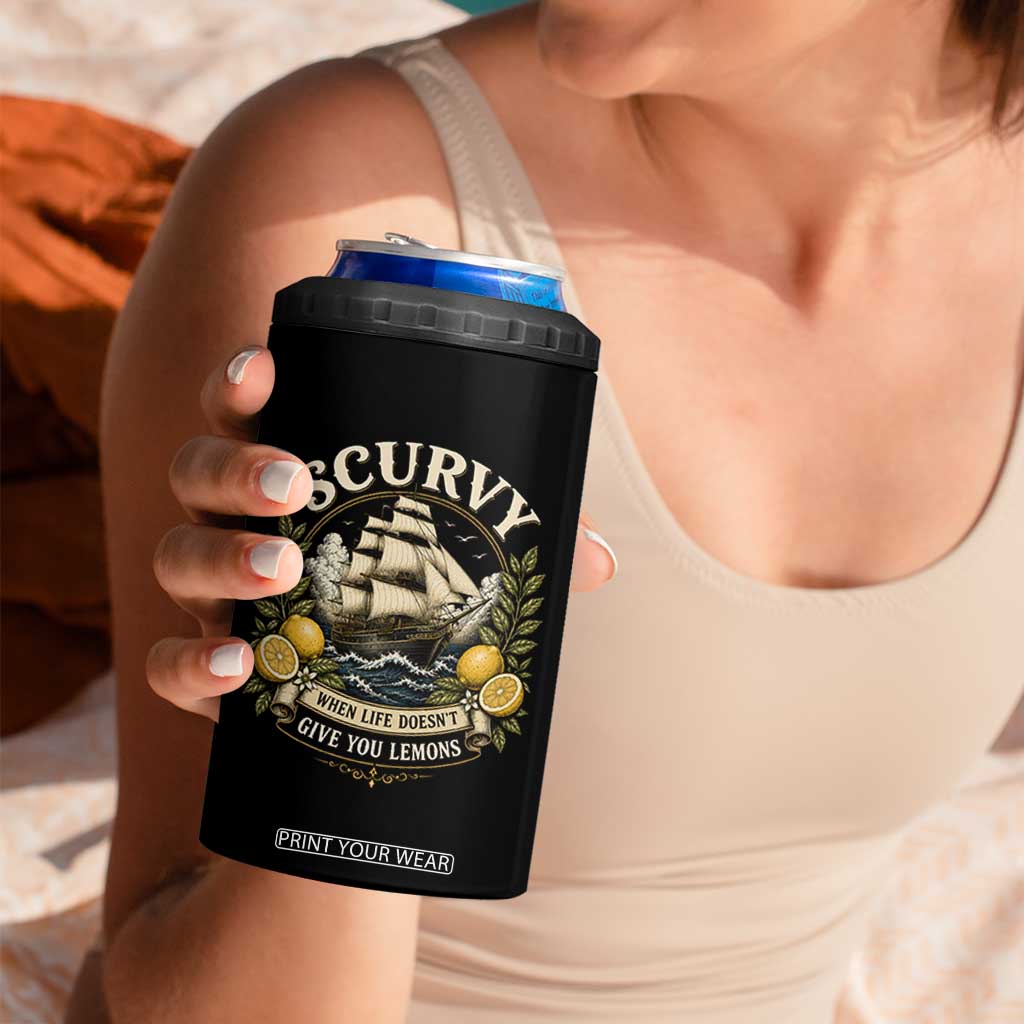 Scurvy When Life Doesnt Give You Lemons 4 in 1 Can Cooler Tumbler Funny Pirate Lemon Vitamin C
