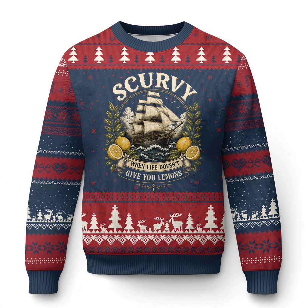 Scurvy When Life Doesnt Give You Lemons Ugly Christmas Sweater Funny Pirate Lemon Vitamin C TS11 Navy Red Print Your Wear