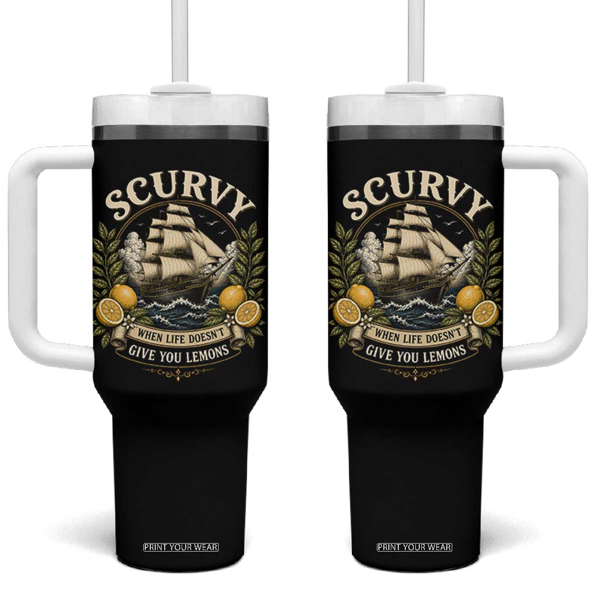 Scurvy When Life Doesnt Give You Lemons Tumbler With Handle Funny Pirate Lemon Vitamin C