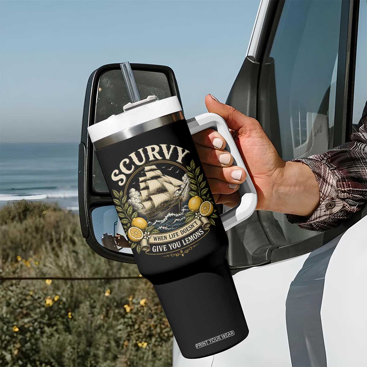 Scurvy When Life Doesnt Give You Lemons Tumbler With Handle Funny Pirate Lemon Vitamin C