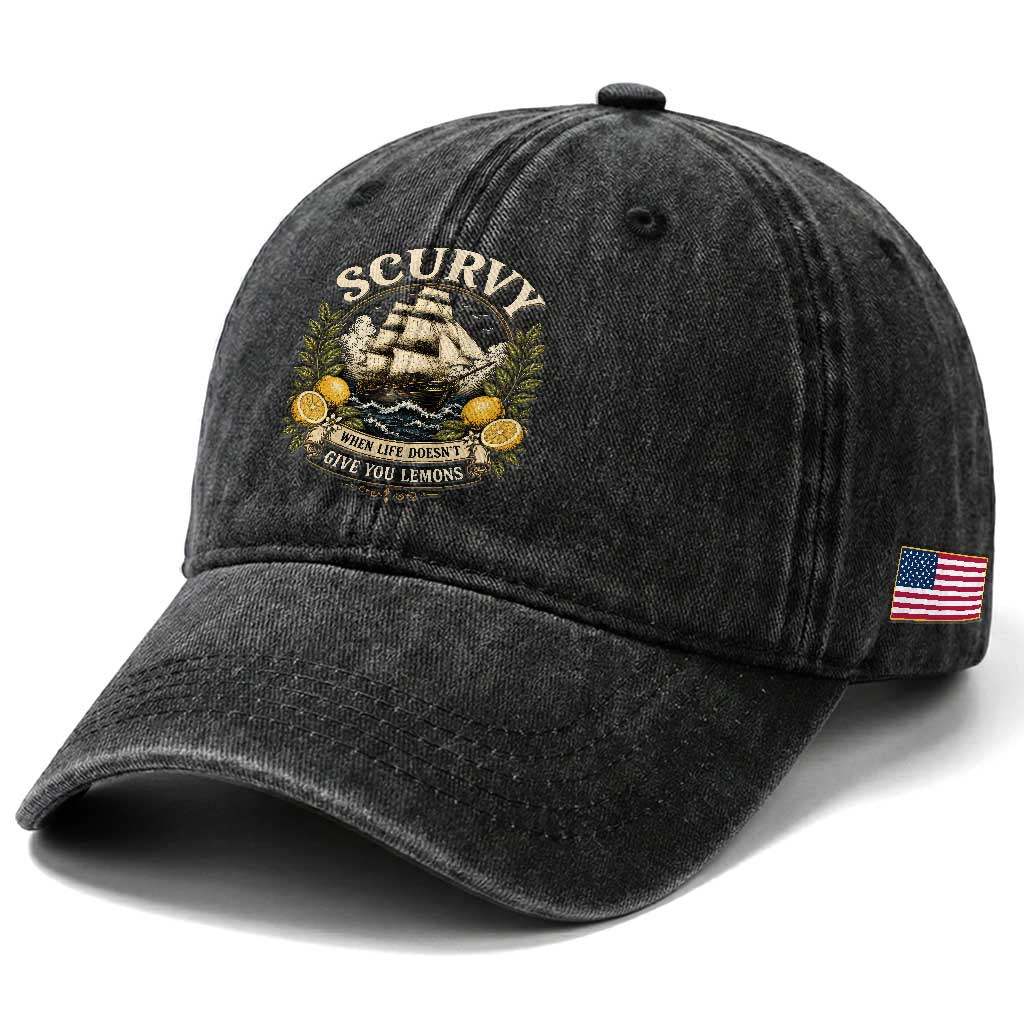 Scurvy When Life Doesnt Give You Lemons Washed Cotton Baseball Cap Funny Pirate Lemon Vitamin C