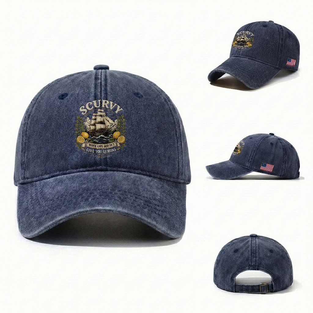 Scurvy When Life Doesnt Give You Lemons Washed Cotton Baseball Cap Funny Pirate Lemon Vitamin C