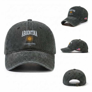Argentina Champions 2026 Washed Cotton Baseball Cap Argentinian Pride Vintage Sol De Mayo