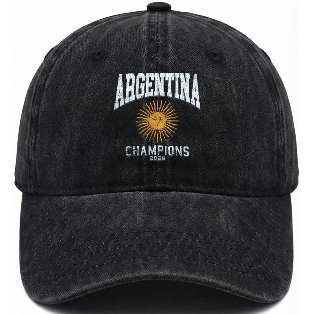 Argentina Champions 2026 Washed Cotton Baseball Cap Argentinian Pride Vintage Sol De Mayo TS11 Print Your Wear