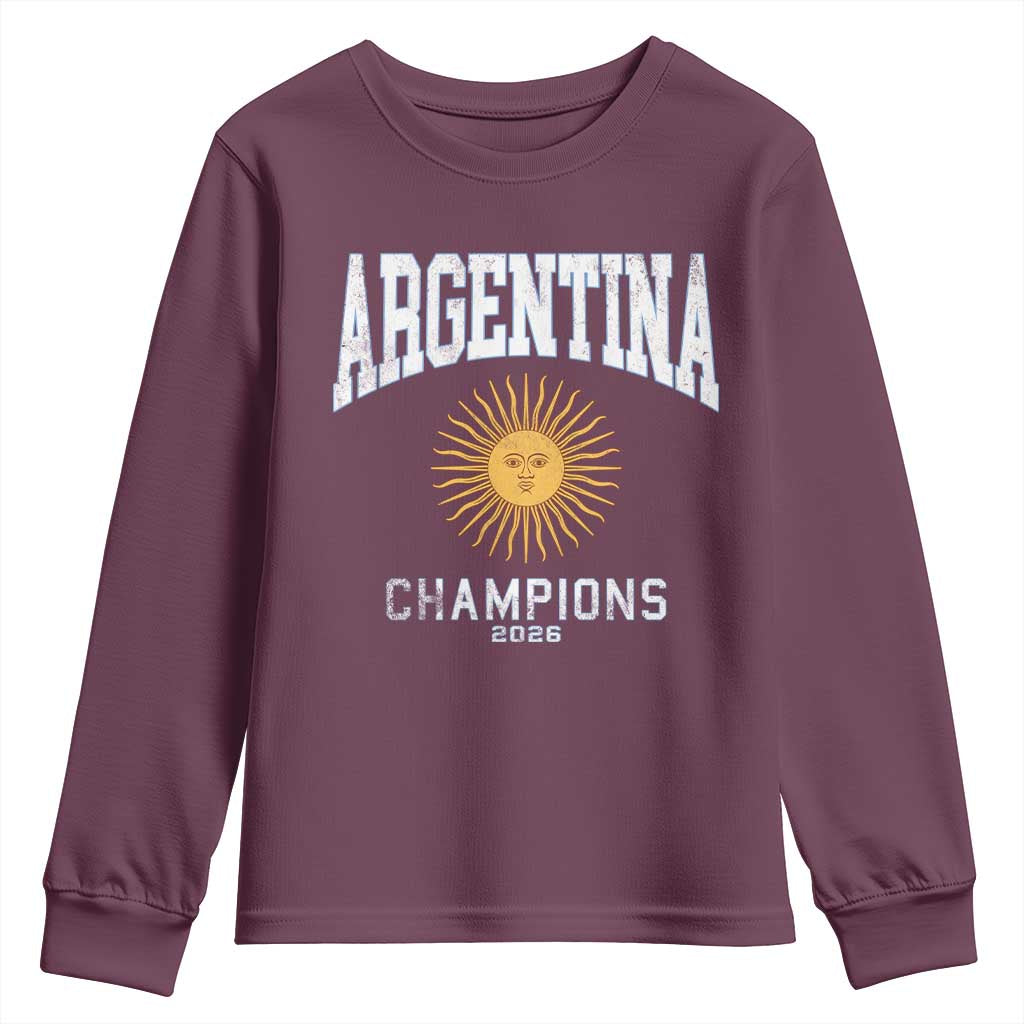 Argentina Champions 2026 Youth Sweatshirt Argentinian Pride Vintage Sol De Mayo