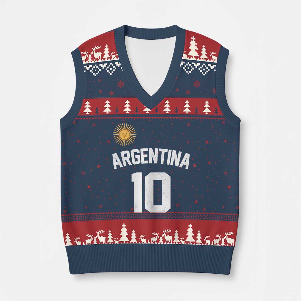 Argentina Football Number 10 Jersey Style V-Neck Knit Sweater Vest Soccer Fan