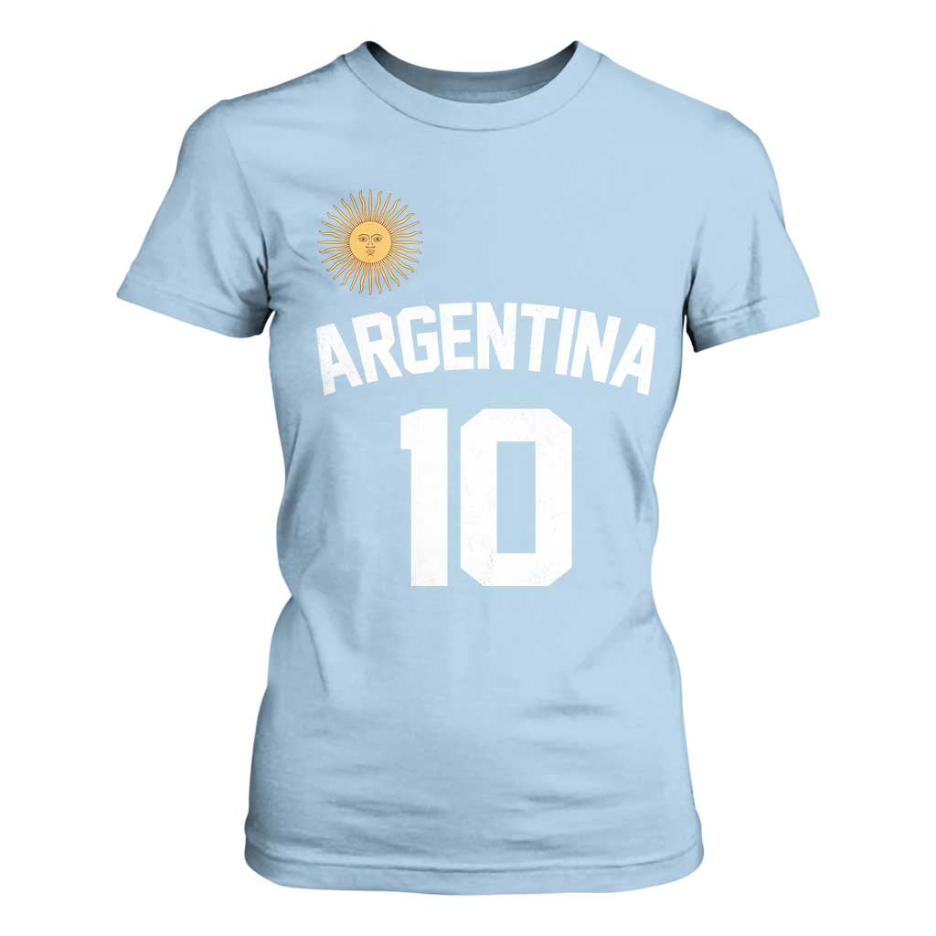 Argentina Football Number 10 Jersey Style T Shirt For Women Soccer Fan TS11 Light Blue Print Your Wear