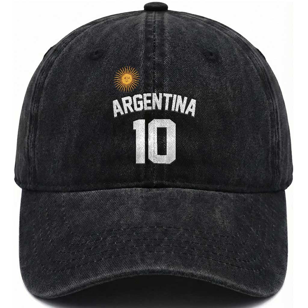 Argentina Football Number 10 Jersey Style Washed Cotton Baseball Cap Soccer Fan TS11 Print Your Wear