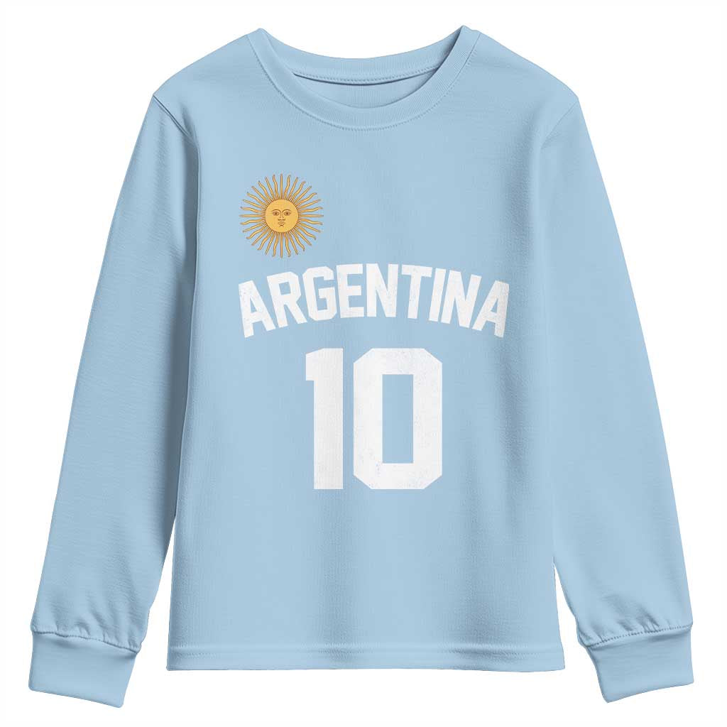 Argentina Football Number 10 Jersey Style Youth Sweatshirt Soccer Fan TS11 Light Blue Print Your Wear