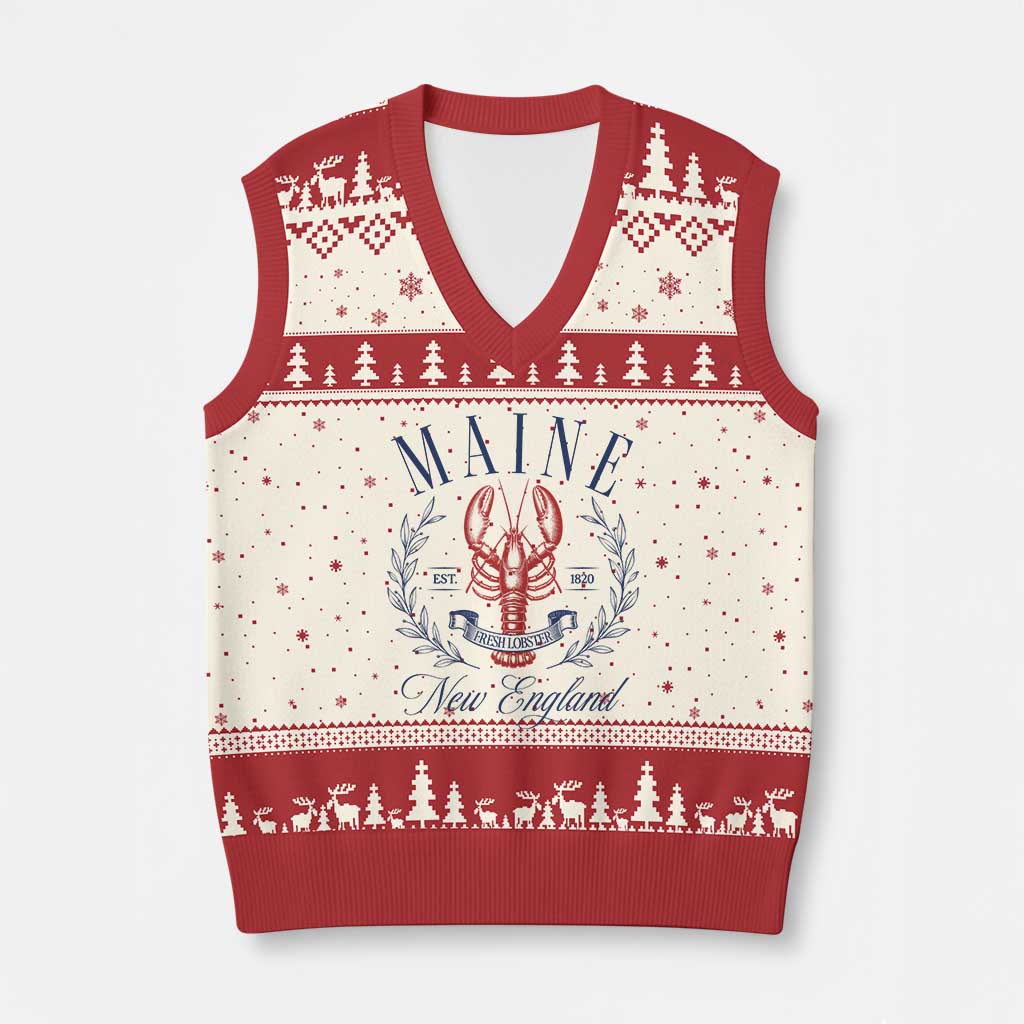 Maine Lobster New England Souvenir Pride Vintage V-Neck Knit Sweater Vest TS11 Beige Red Print Your Wear