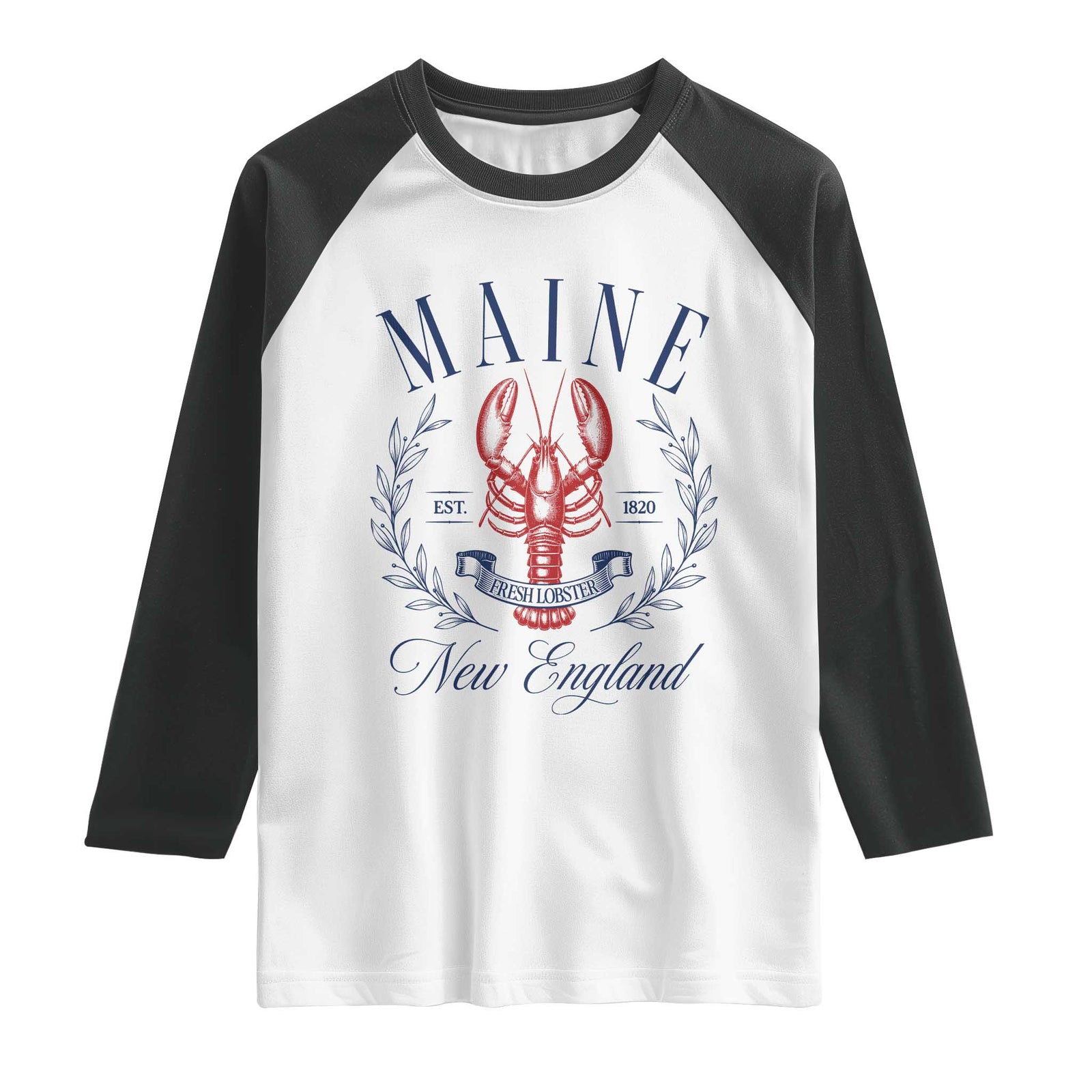 Maine Lobster New England Souvenir Pride Vintage Raglan Shirt TS11 White Black Print Your Wear