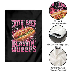 Eatin Beef Blastin' Queefs Funny Embarrassing Hot Dog Retro Bootleg Garden Flag