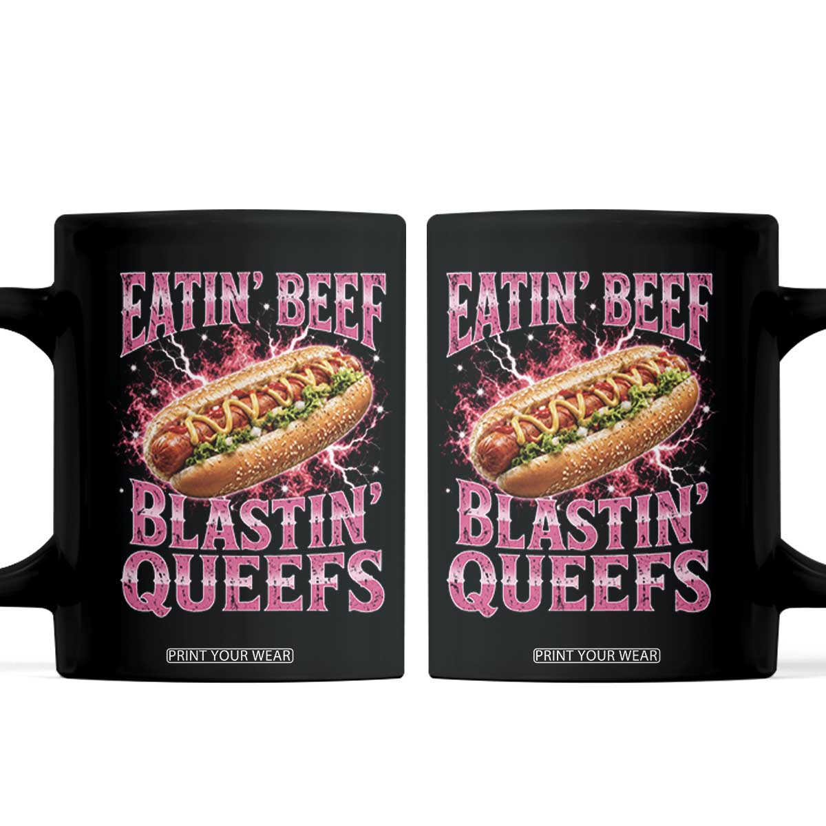 Eatin Beef Blastin' Queefs Funny Embarrassing Hot Dog Retro Bootleg Coffee Mug