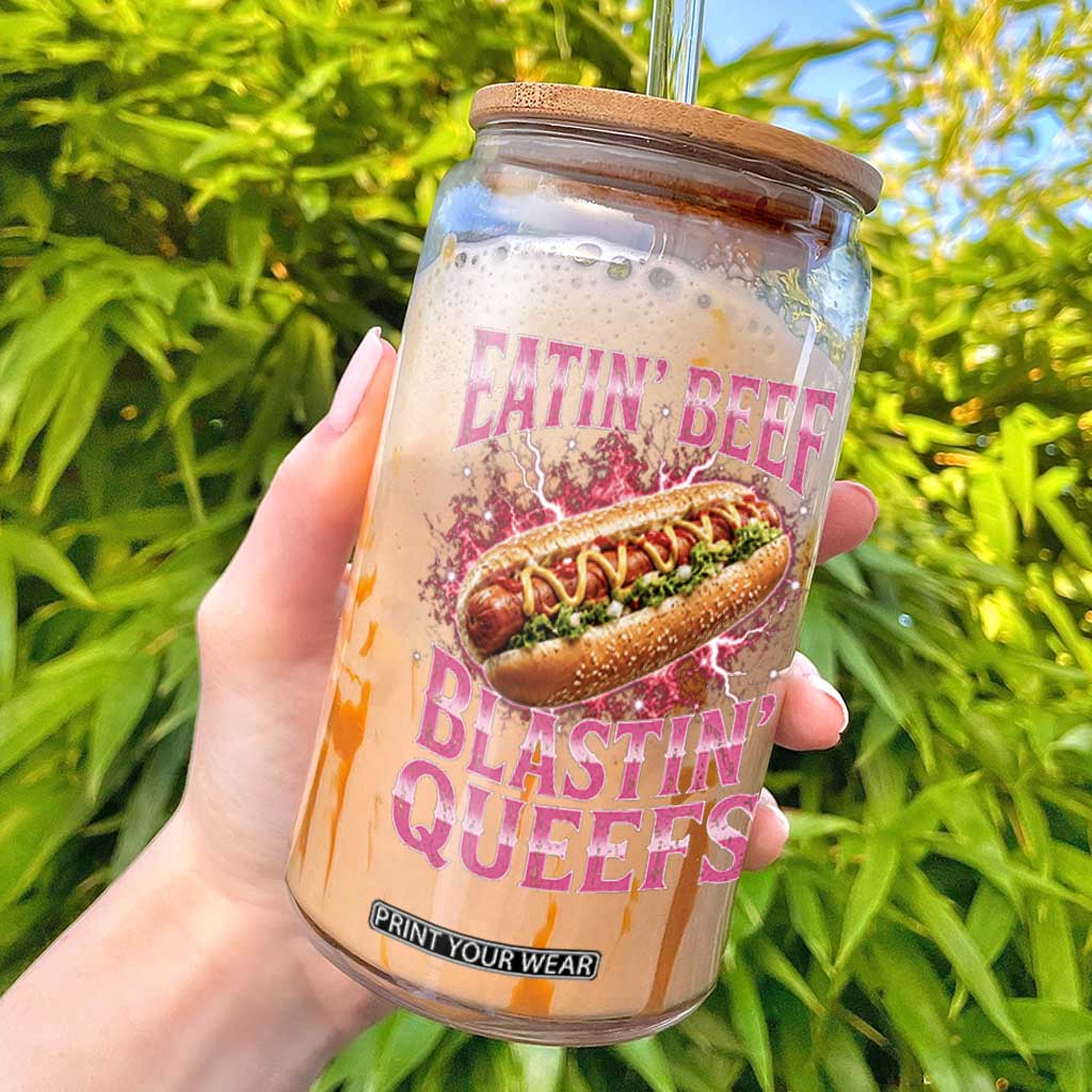 Eatin Beef Blastin' Queefs Funny Embarrassing Hot Dog Retro Bootleg Glass Can TS11 Black Print Your Wear